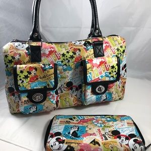 Disney Parks Classic Collage Barrel Purse & Wallet